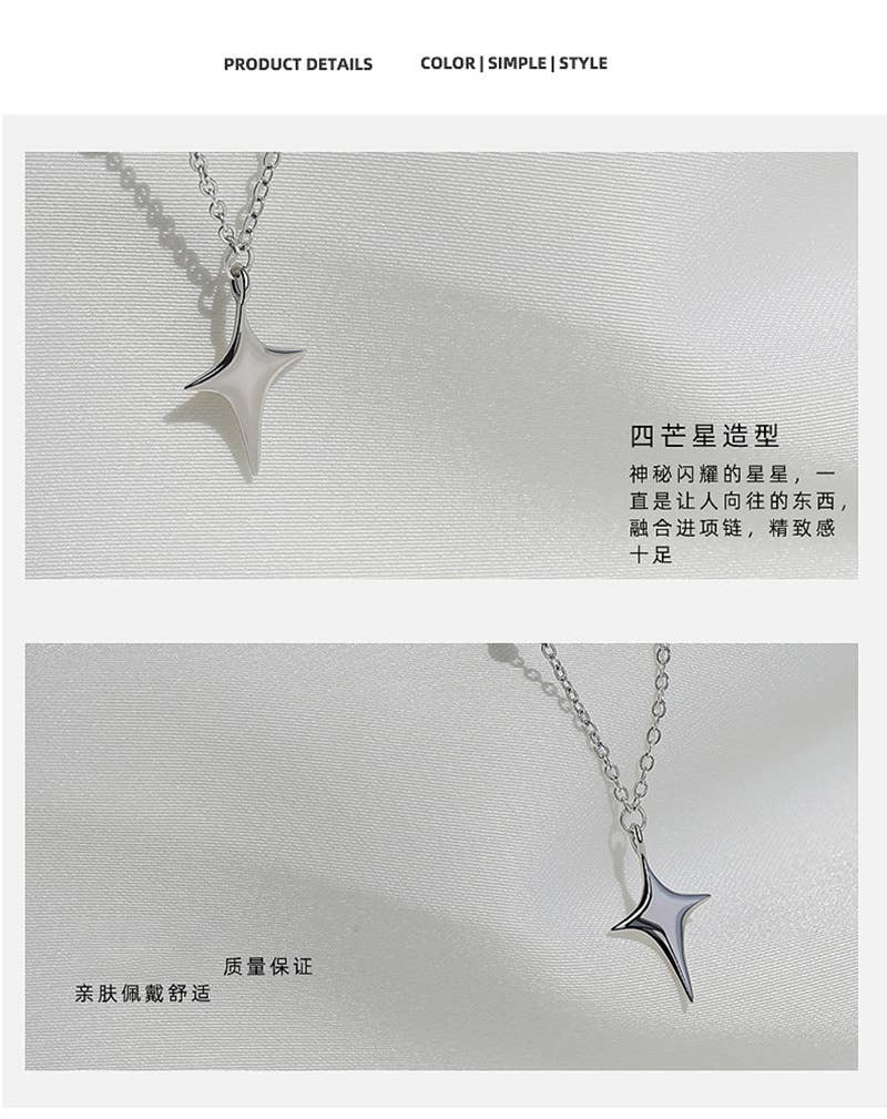Four point star Silver Necklace rhinestone jewelry