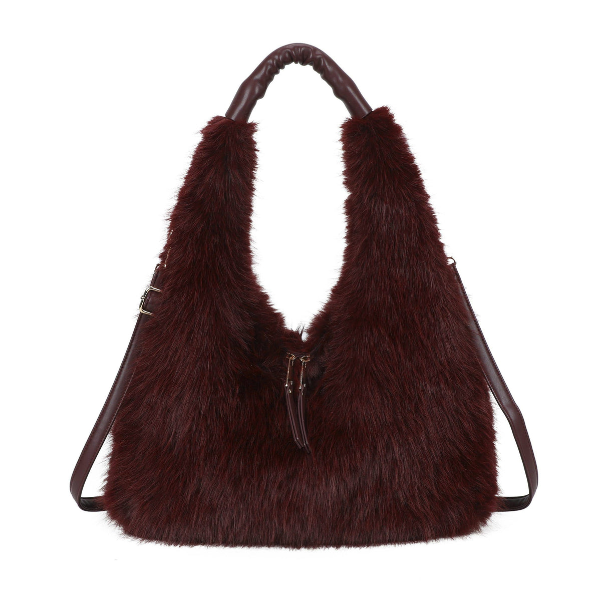 Spacious Faux Fur Hobo Shoulder Bag Crossbody Strap