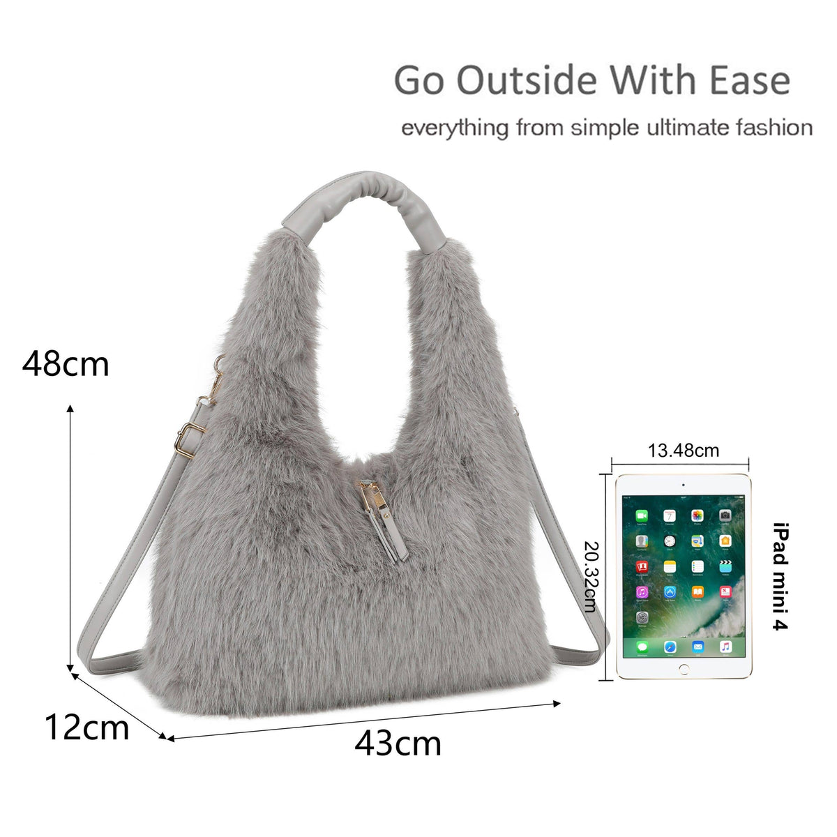 Spacious Faux Fur Hobo Shoulder Bag Crossbody Strap