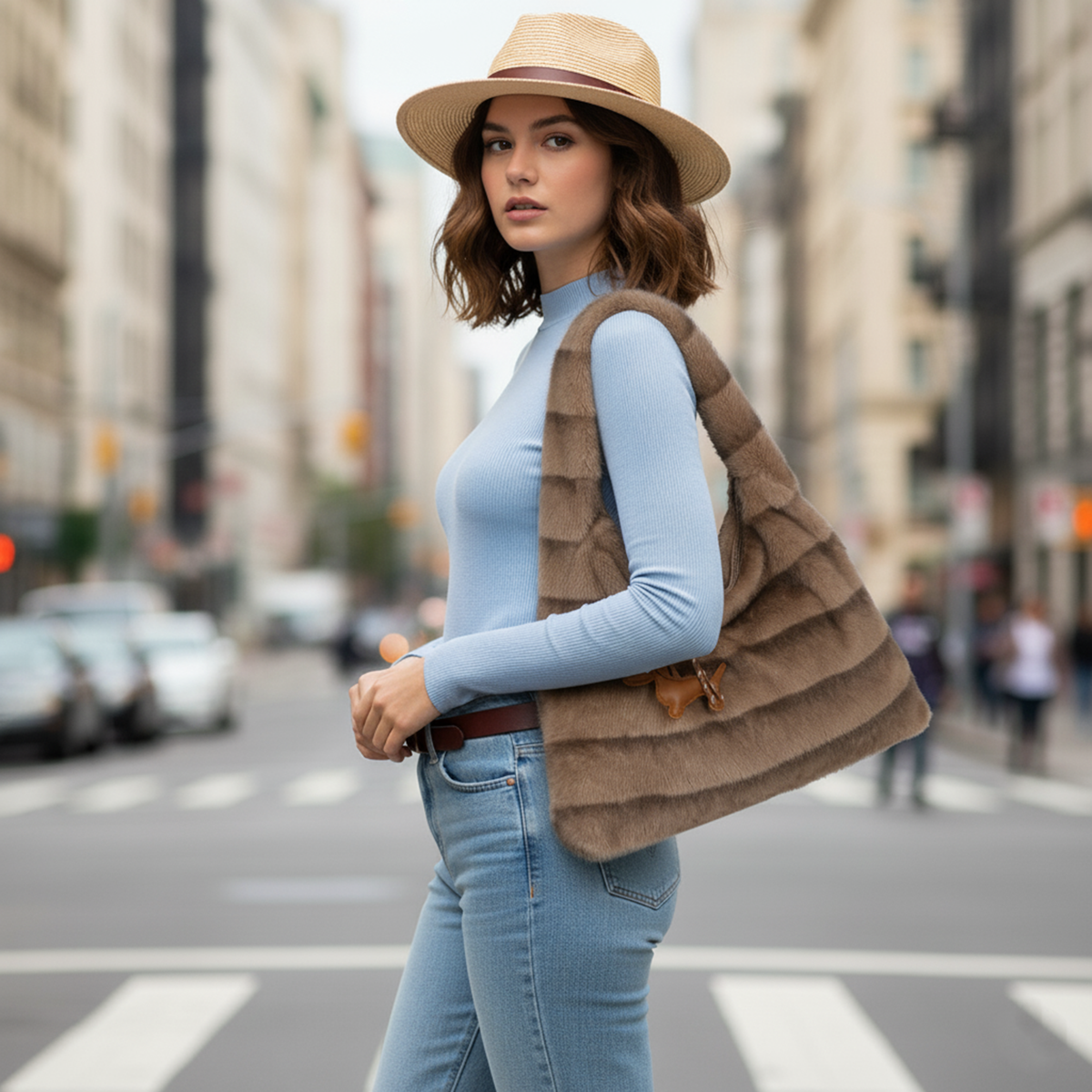 Cozy Faux Fur Hobo Soft Textured Tote Shoulder Bag