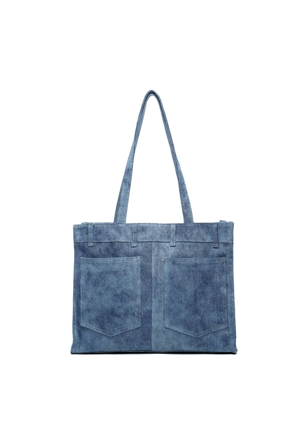 Stylish Denim Shoulder Bag with Zipper Closure & Pockets