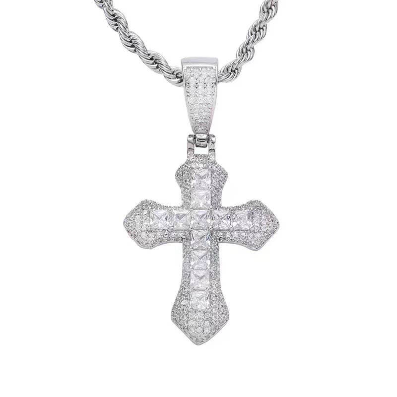 Studded Cross Necklace in Silver with twisted chain