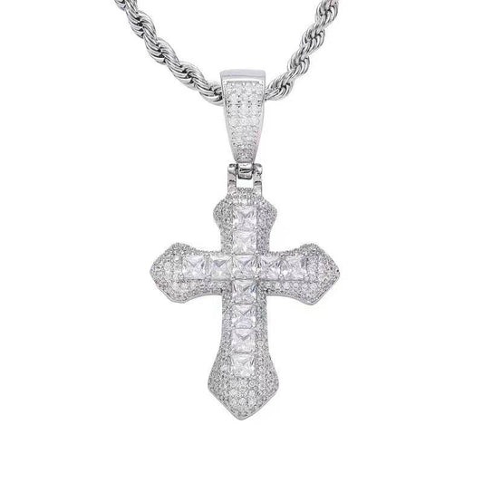 Studded Cross Necklace in Silver with twisted chain