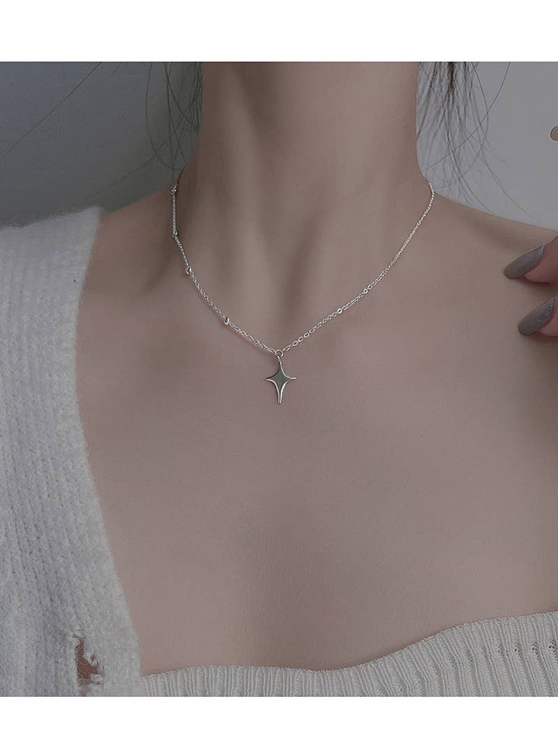 Four point star Silver Necklace rhinestone jewelry