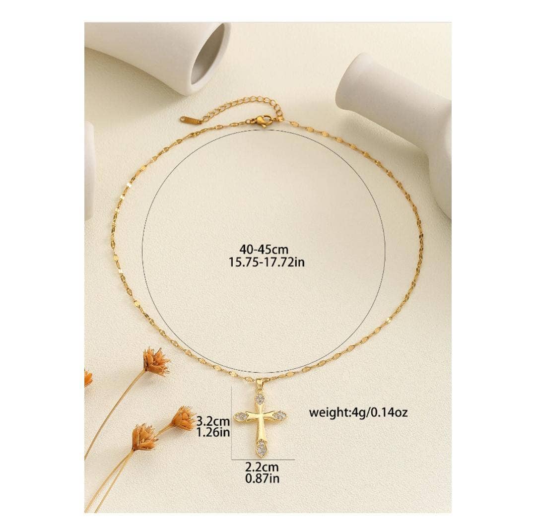 European Style Studded Cross Pendant Necklace Fashion Jewel