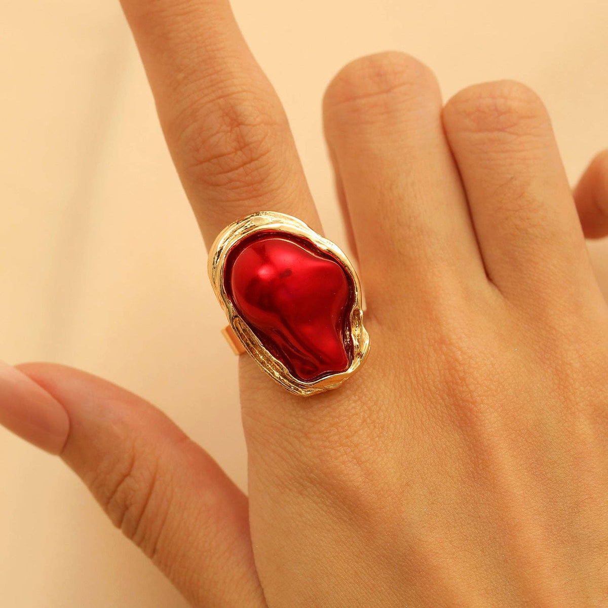 Baroque Pearl Red Ring