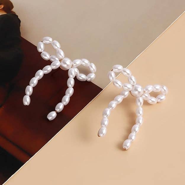 Pearl Bow Earrings for Women Drop Knot Dangle Stud Jewelry