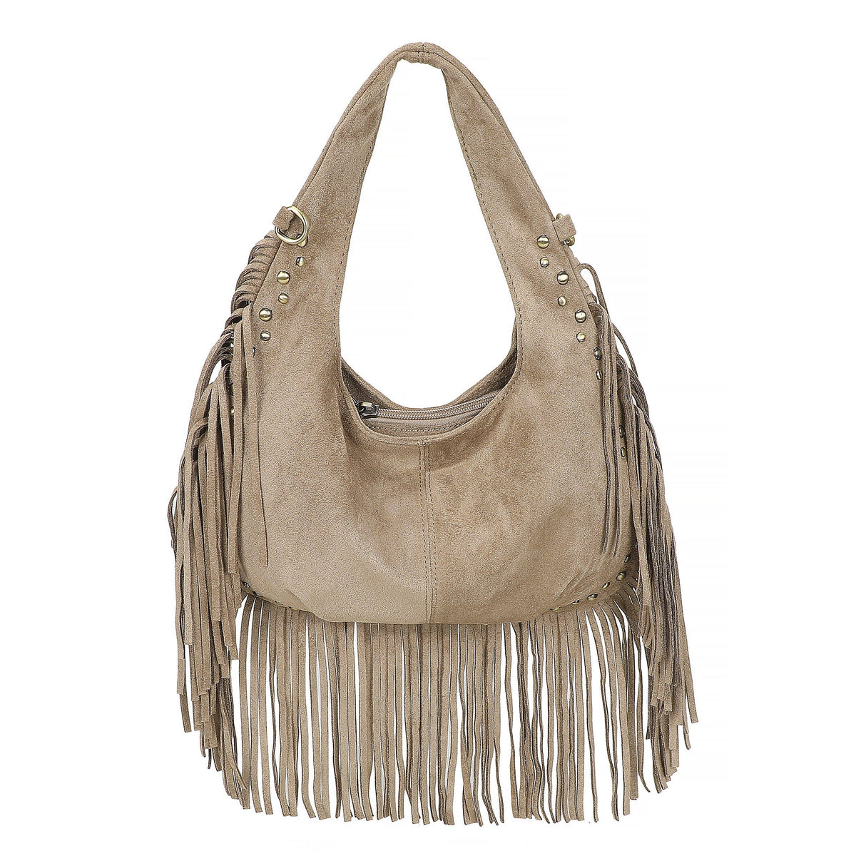 Bohemian Fringe Studded Slouchy Hobo Shoulder Handbag