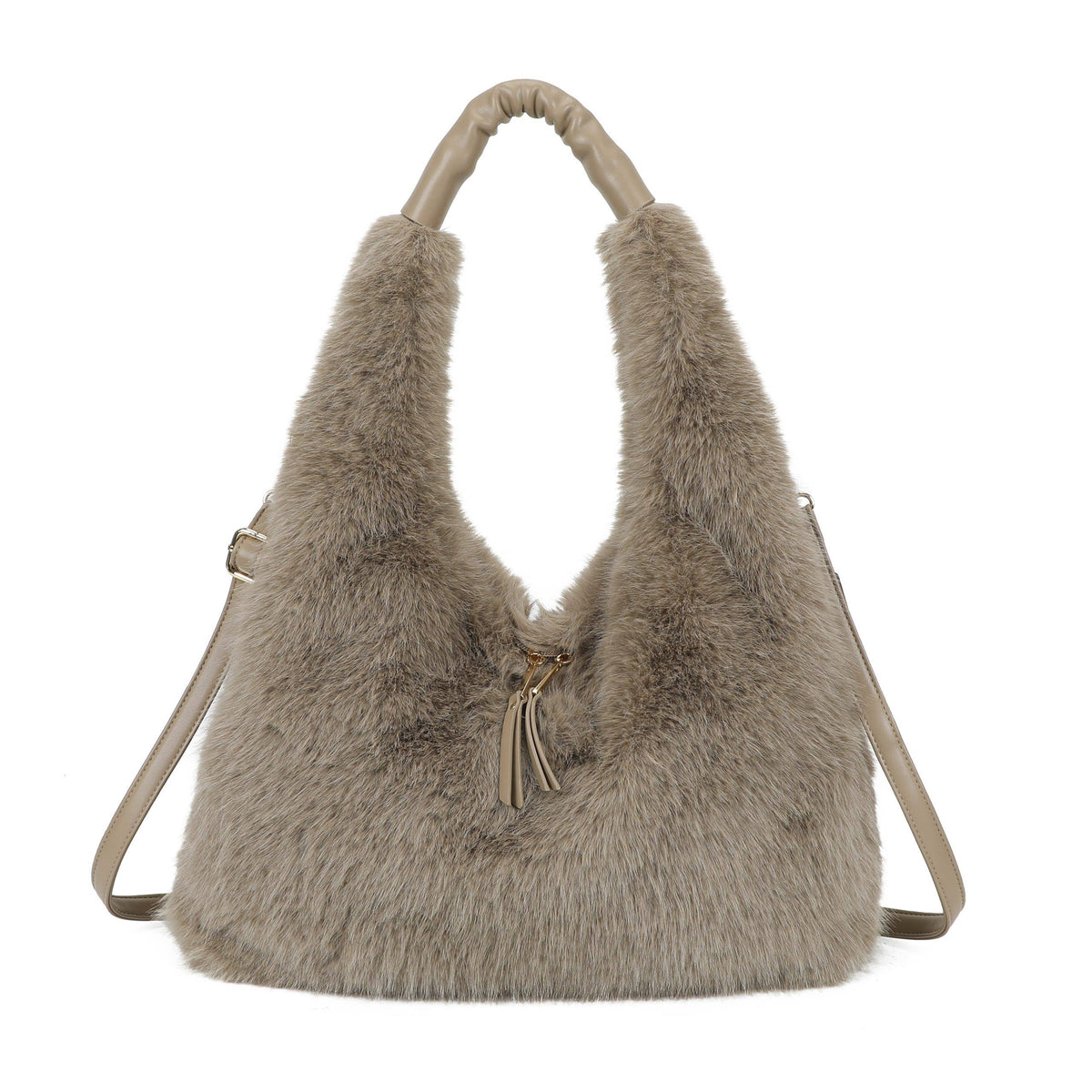 Spacious Faux Fur Hobo Shoulder Bag Crossbody Strap