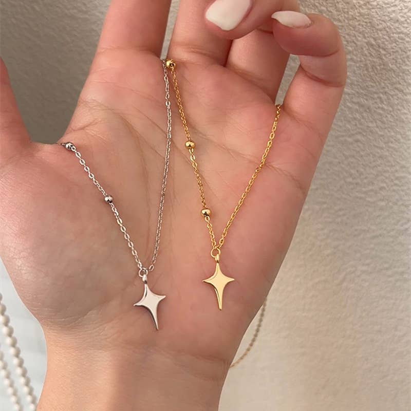Four point star Silver Necklace rhinestone jewelry