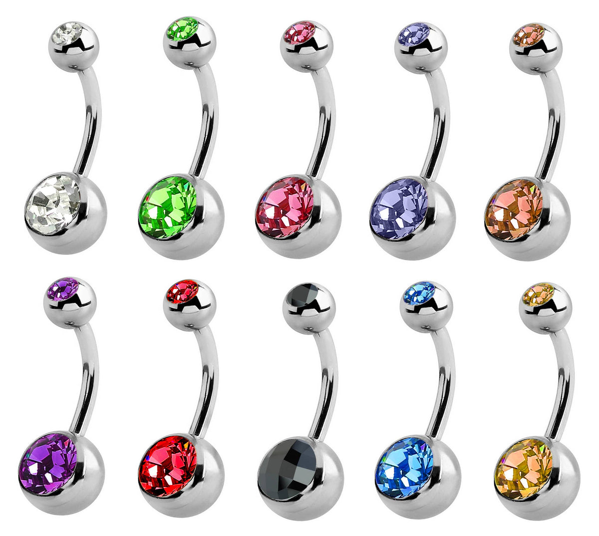 Double Jeweled Bananabell Belly Ring, Surgical Steel 316L
