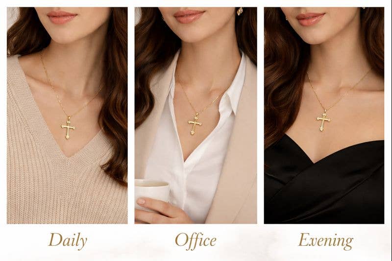European Style Studded Cross Pendant Necklace Fashion Jewel
