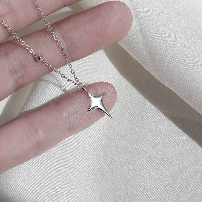Four point star Silver Necklace rhinestone jewelry
