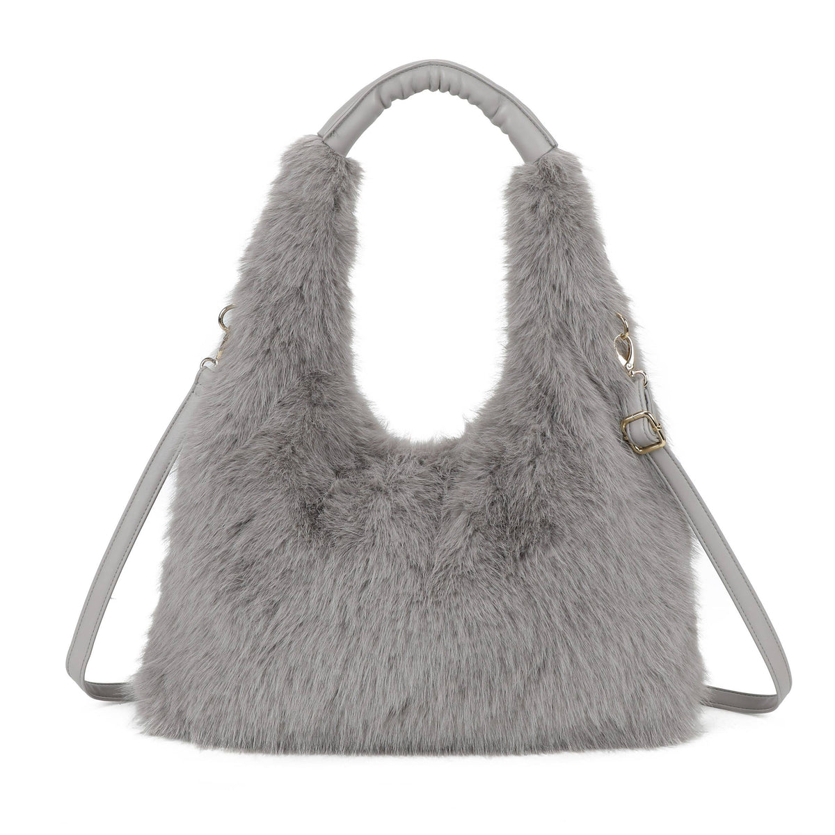 Spacious Faux Fur Hobo Shoulder Bag Crossbody Strap