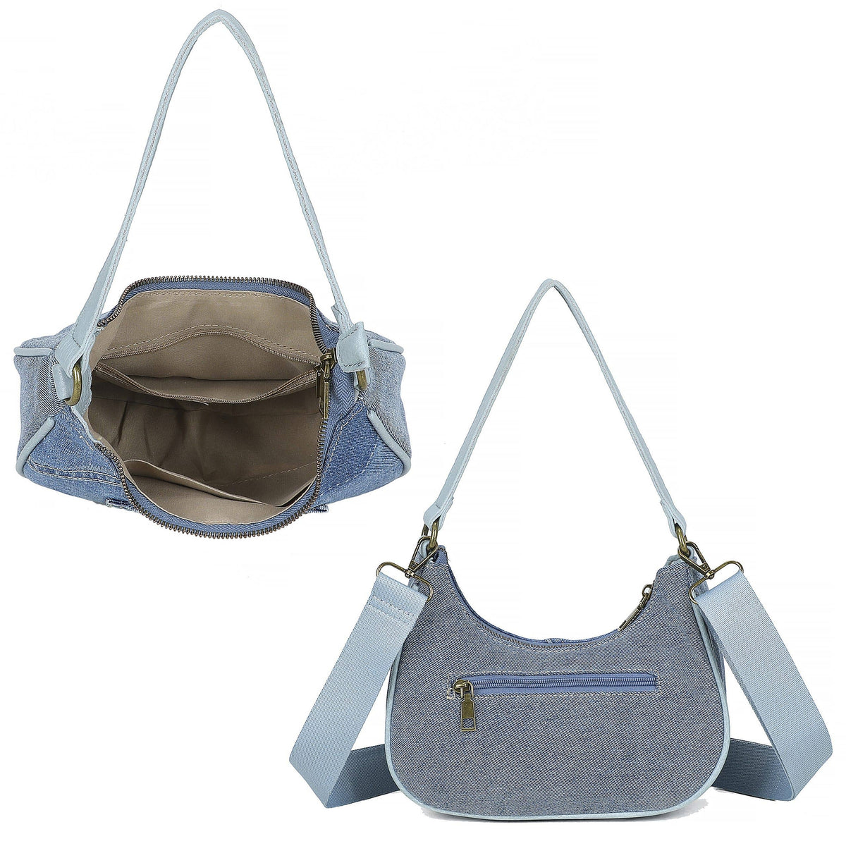 Trendy Vintage Crescent Denim Crossbody Shoulder H