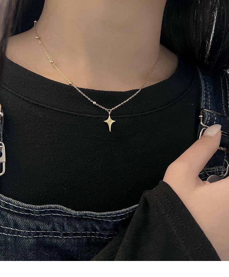 Four point star Silver Necklace rhinestone jewelry