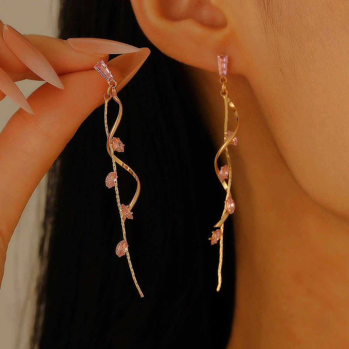 French Luxury Long
Zircon Tassel Earrings