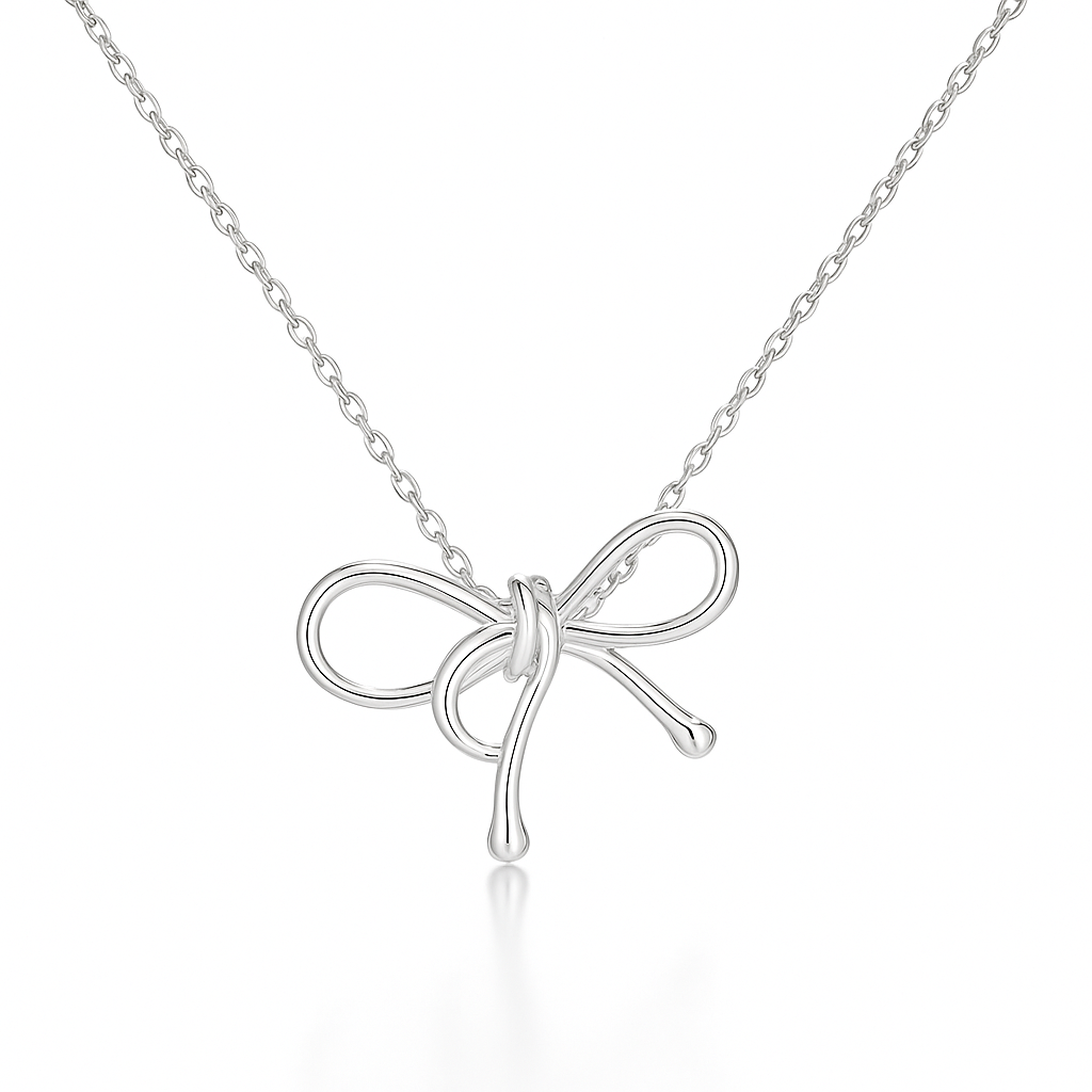 Necklace Bowtie Dainty Minimalistic Cute Silver Charm Women