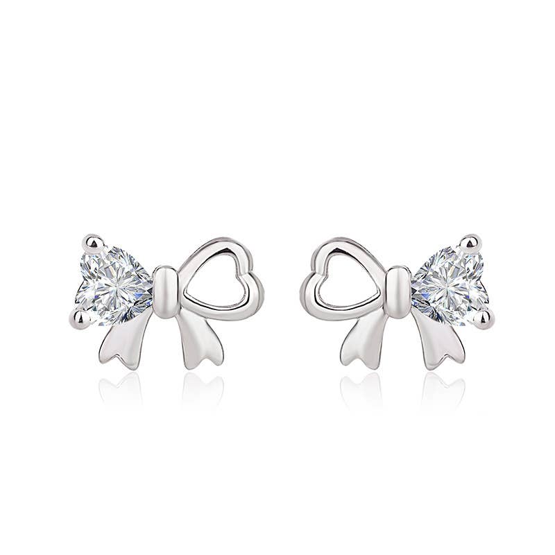 Bow Crystal Silver Earrings - Unique & Elegant