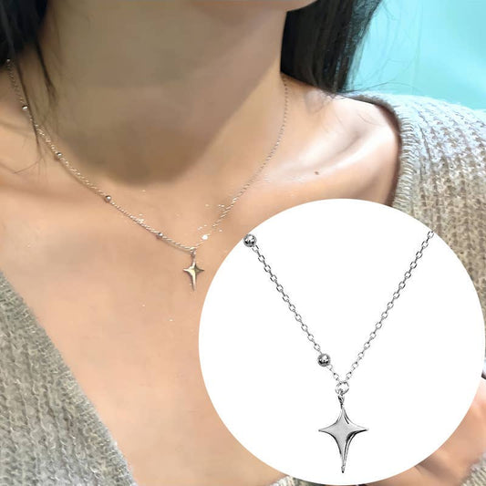 Four point star Silver Necklace rhinestone jewelry