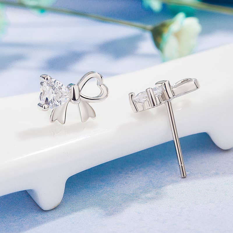 Bow Crystal Silver Earrings - Unique & Elegant