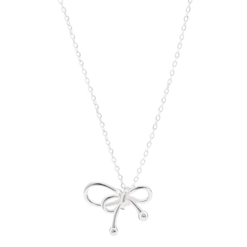 Necklace Bowtie Dainty Minimalistic Cute Silver Charm Women