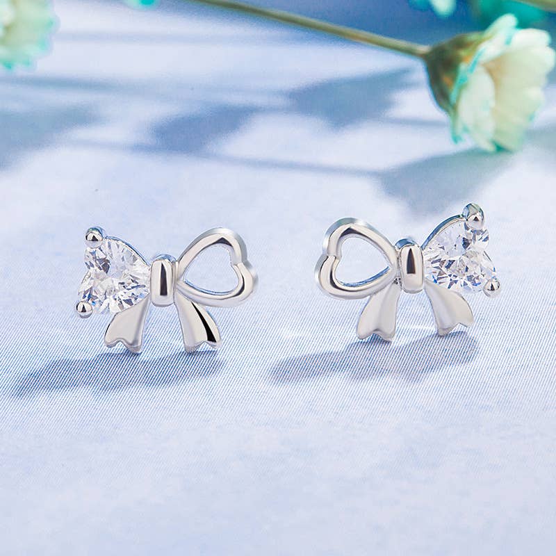 Bow Crystal Silver Earrings - Unique & Elegant