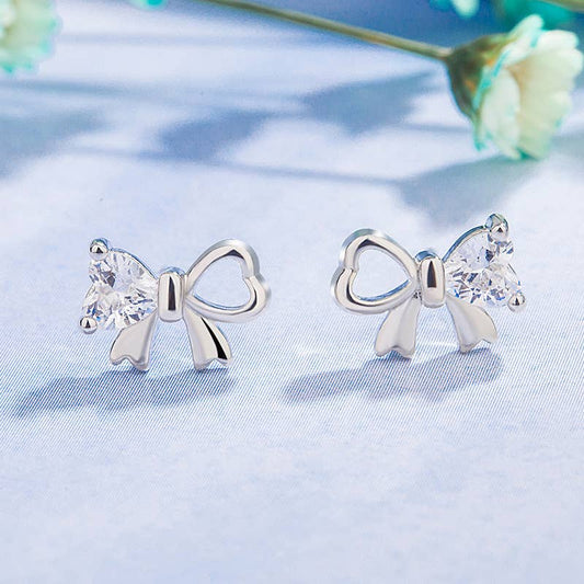 Bow Crystal Silver Earrings - Unique & Elegant