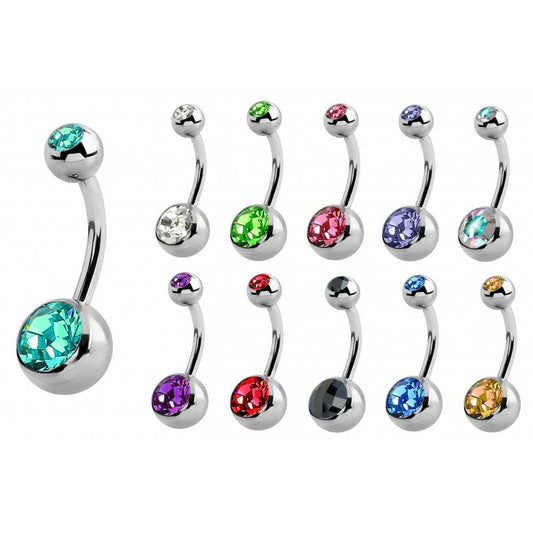 Double Jeweled Bananabell Belly Ring, Surgical Steel 316L