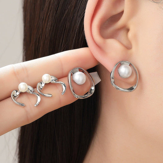 Baroque Pearl Mixed Style Hoop & Stud  Earrings Set