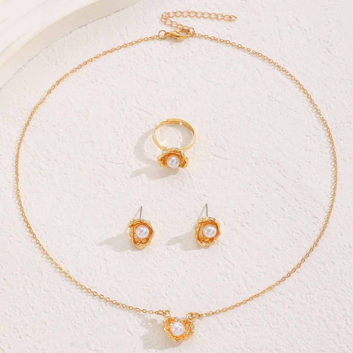 Baroque Pearl Necklace, Earrings, Ring, and Bracelet Set