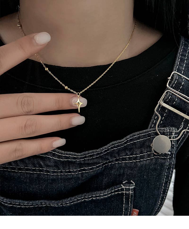 Four point star Silver Necklace rhinestone jewelry