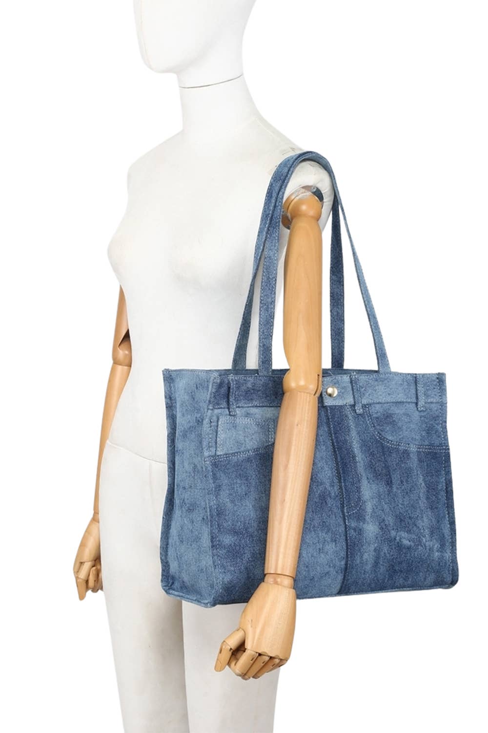 Stylish Denim Shoulder Bag with Zipper Closure & Pockets