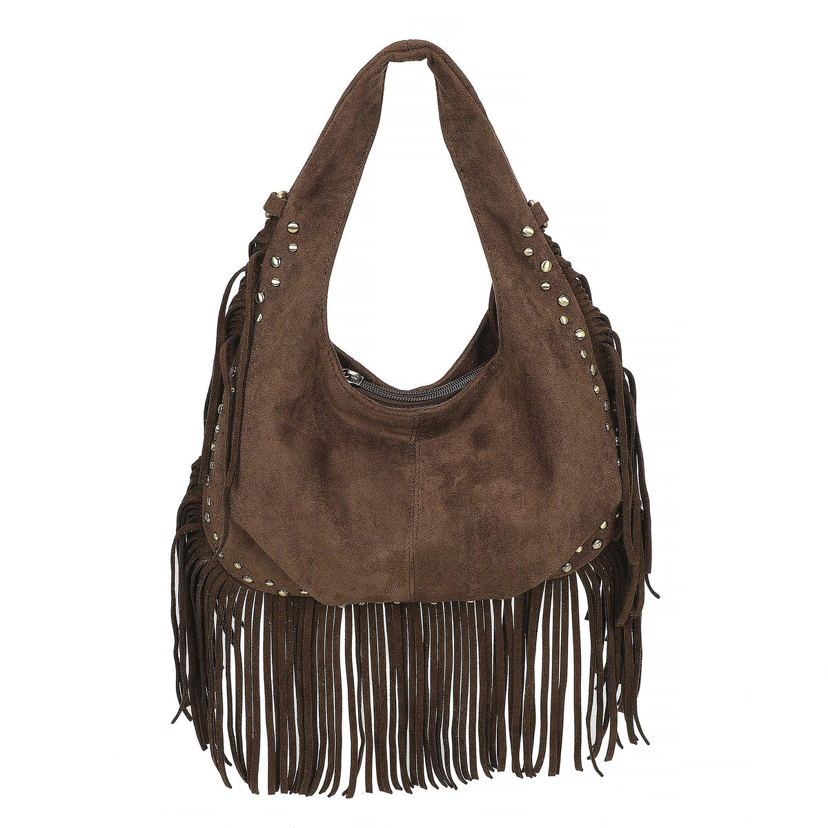 Bohemian Fringe Studded Slouchy Hobo Shoulder Handbag