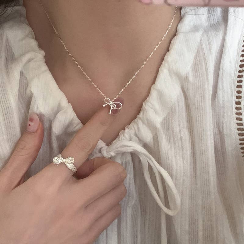 Necklace Bowtie Dainty Minimalistic Cute Silver Charm Women