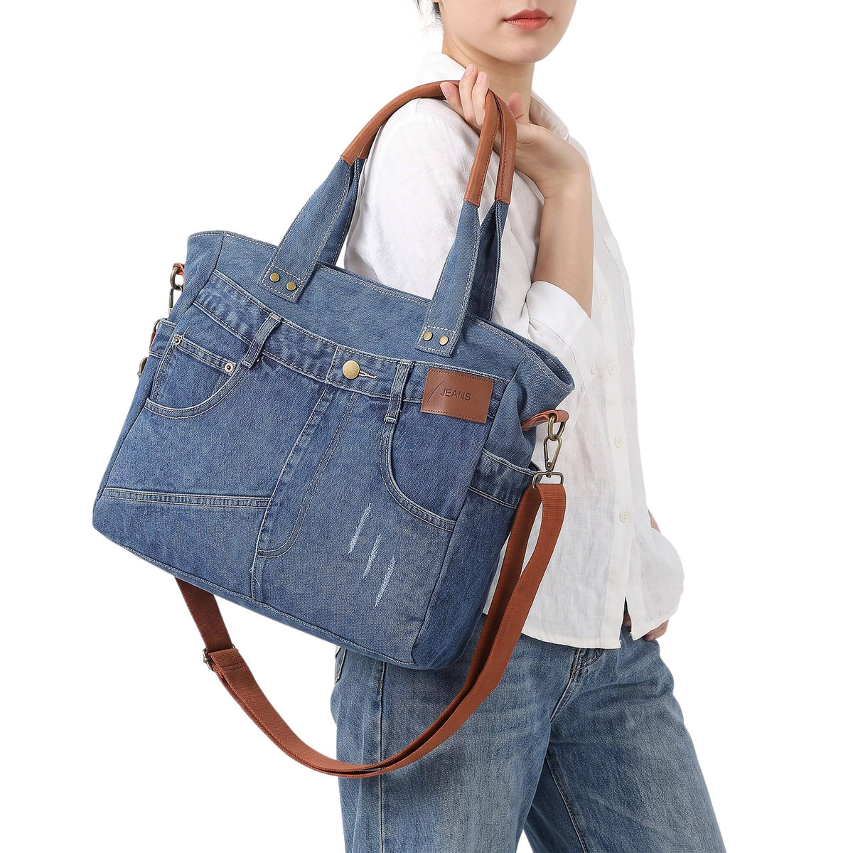 Large Spacious Vintage Denim Crossbody Shoulder To