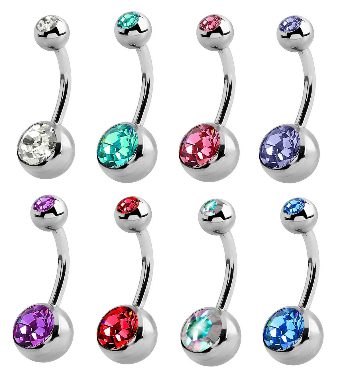 Double Jeweled Bananabell Belly Ring, Surgical Steel 316L