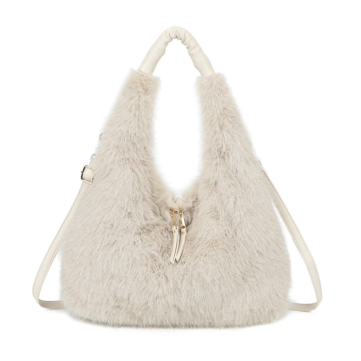 Spacious Faux Fur Hobo Shoulder Bag Crossbody Strap