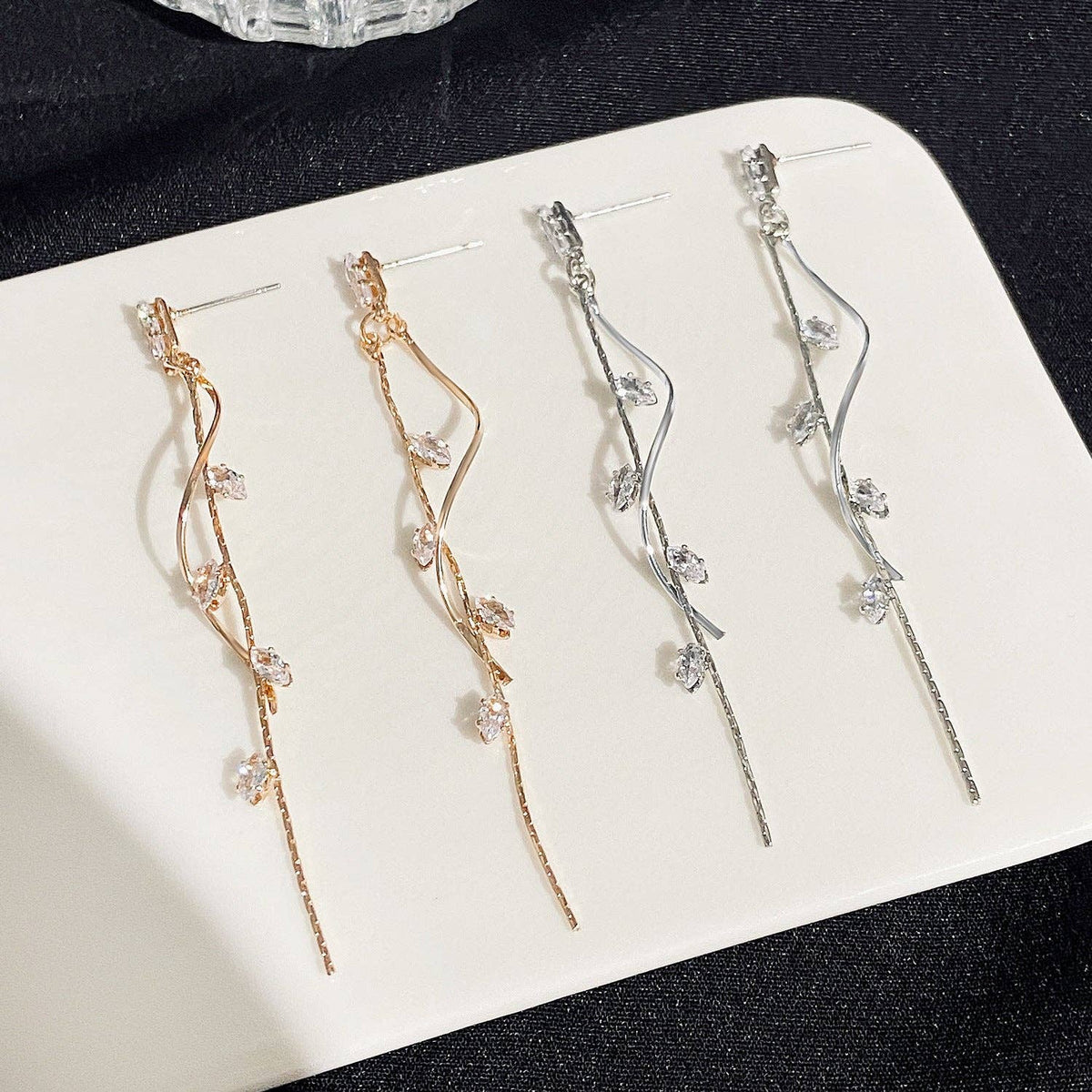 French Luxury Long
Zircon Tassel Earrings