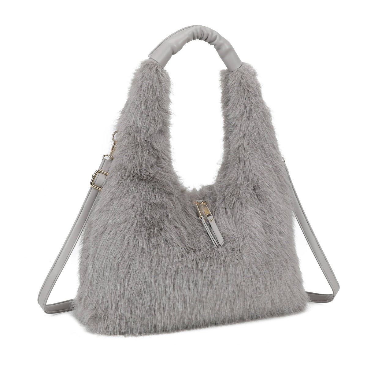 Spacious Faux Fur Hobo Shoulder Bag Crossbody Strap