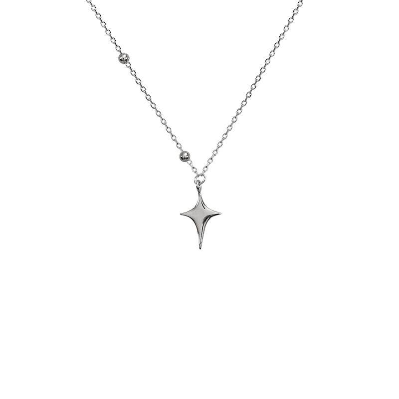 Four point star Silver Necklace rhinestone jewelry