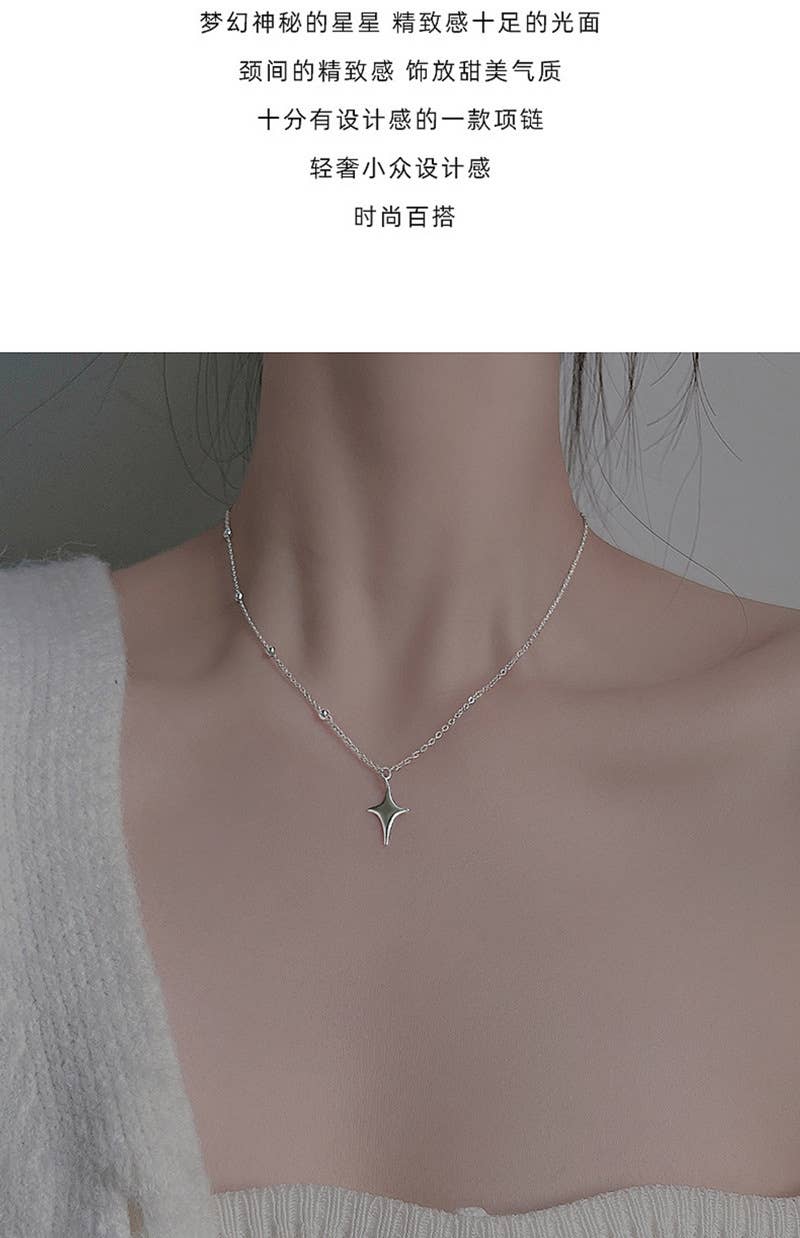 Four point star Silver Necklace rhinestone jewelry