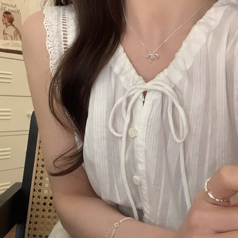 Necklace Bowtie Dainty Minimalistic Cute Silver Charm Women