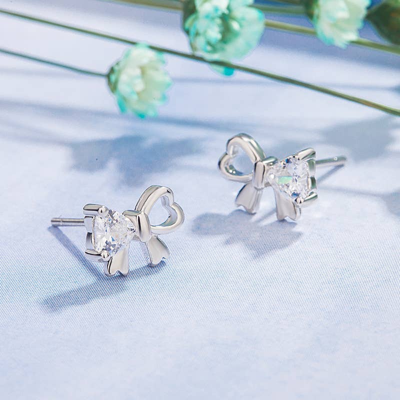 Bow Crystal Silver Earrings - Unique & Elegant