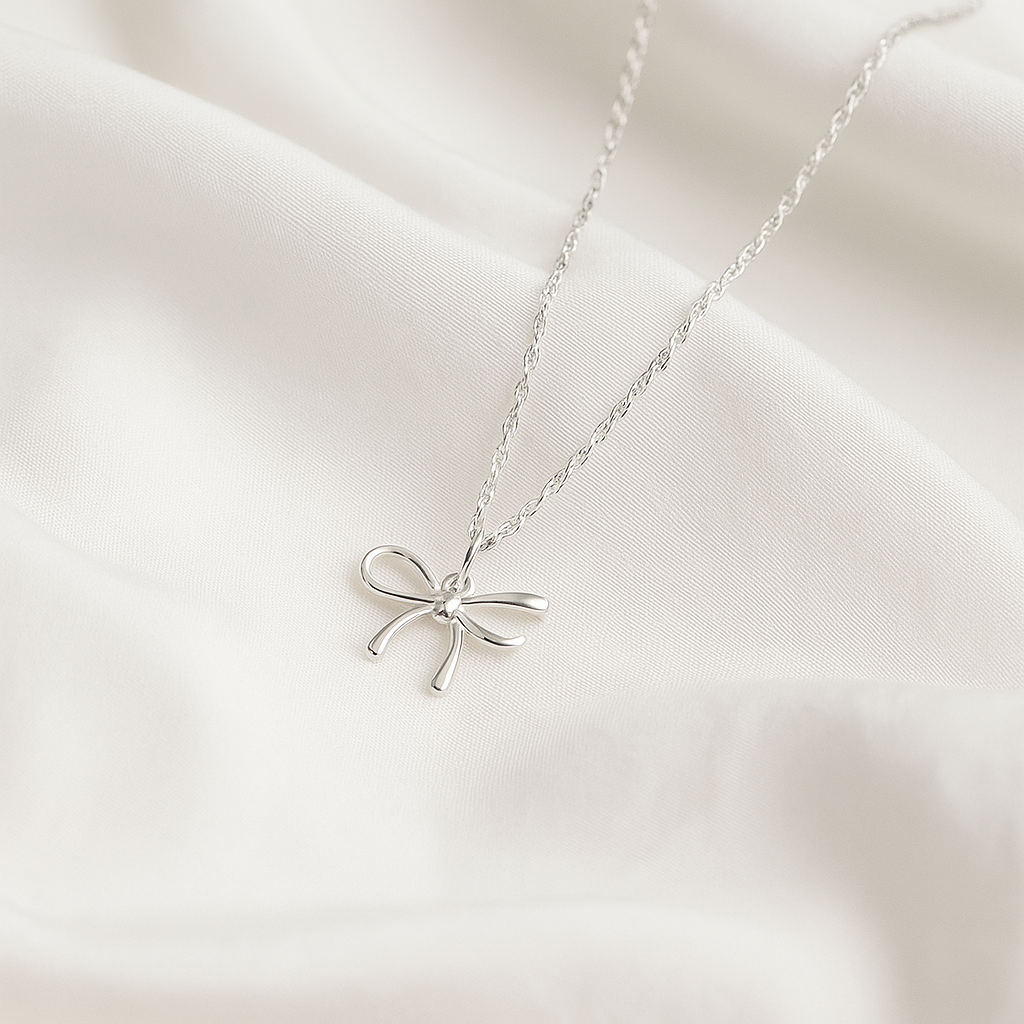 Necklace Bowtie Dainty Minimalistic Cute Silver Charm Women
