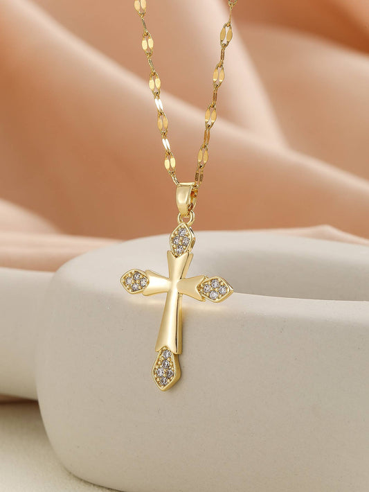 European Style Studded Cross Pendant Necklace Fashion Jewel