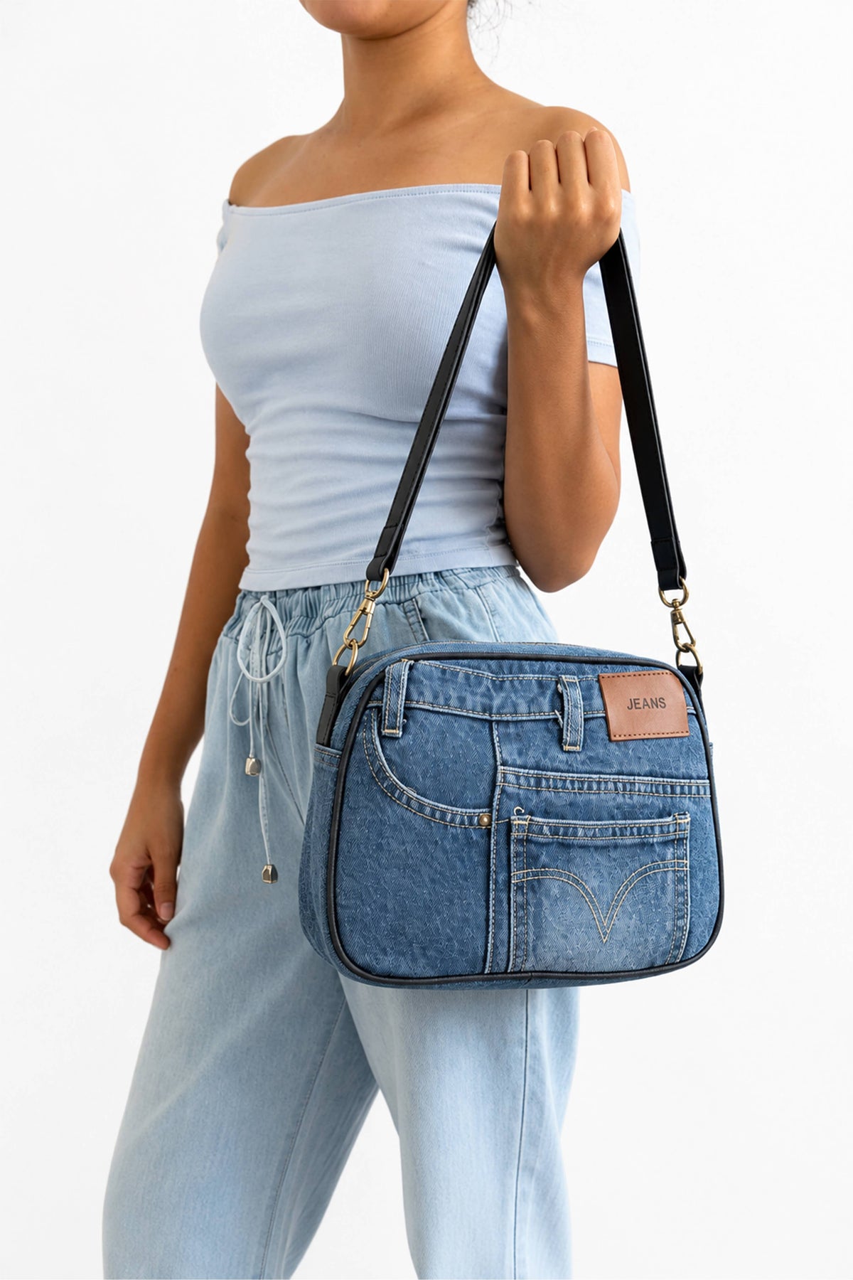 Jean Style Denim Crossbody Bag with Adjustable Strap