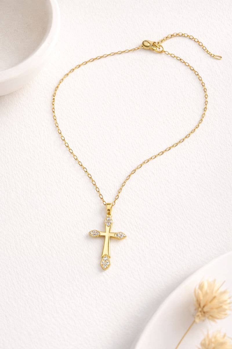 European Style Studded Cross Pendant Necklace Fashion Jewel