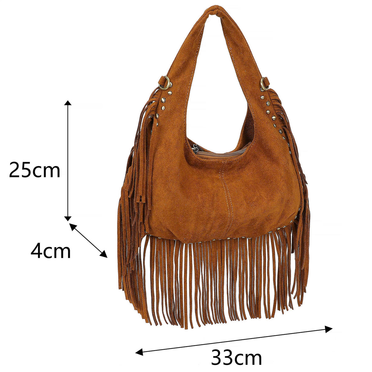 Bohemian Fringe Studded Slouchy Hobo Shoulder Handbag