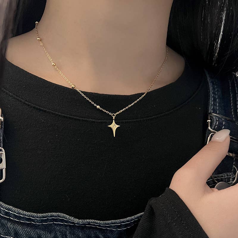 Four point star Silver Necklace rhinestone jewelry